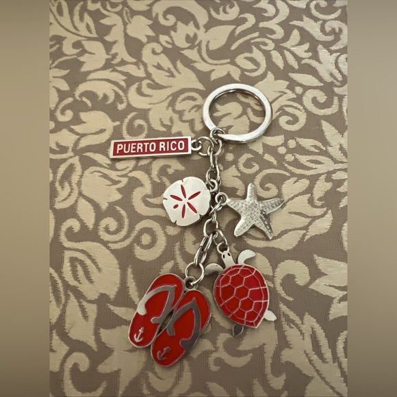 Puerto Rico Keychain Flip Flops Sand Dollar Turtle - Picture 1 of 7